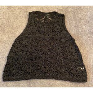 Express Black Sparkly Open Knit Crochet Sleeveless Top XL